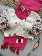 Gajri Handloom Cotton Saree With Embrodery Work Redy Made Blouse